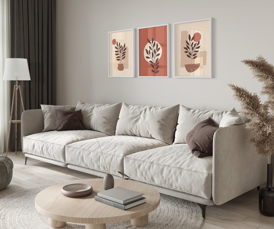 Zestaw obrazy w ramie 40x50 galeria - Boho, rośliny, liście - rama biała