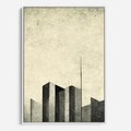 Obraz w ramie 80x120 - Mroczne Wieżowce - postarzana grafika, perspektywa budynków wieżowców - rama biała