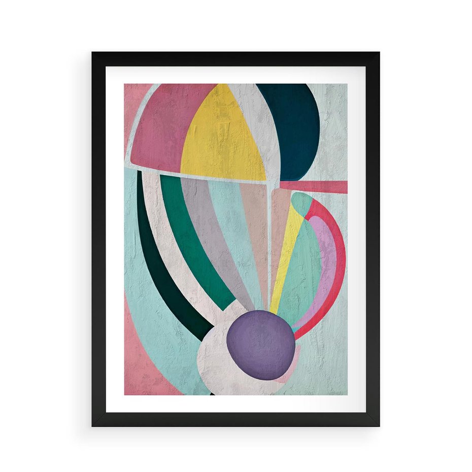 Plakat w ramie 50x70 - Podróżne Echa Przestrzeni - abstrakcyjne dziwne kształty, olejny obraz - rama czarna