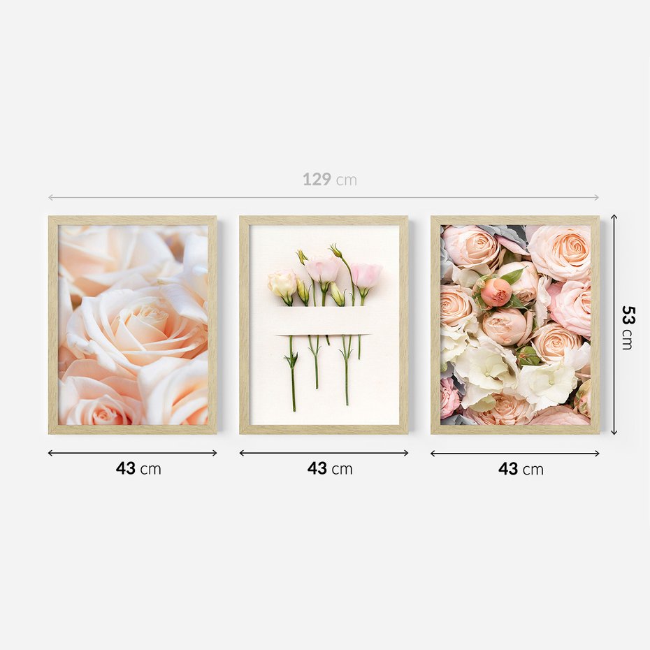 Zestaw obrazy w ramie 40x50 galeria - Róże, kwiaty, do, sypialni - rama drewno
