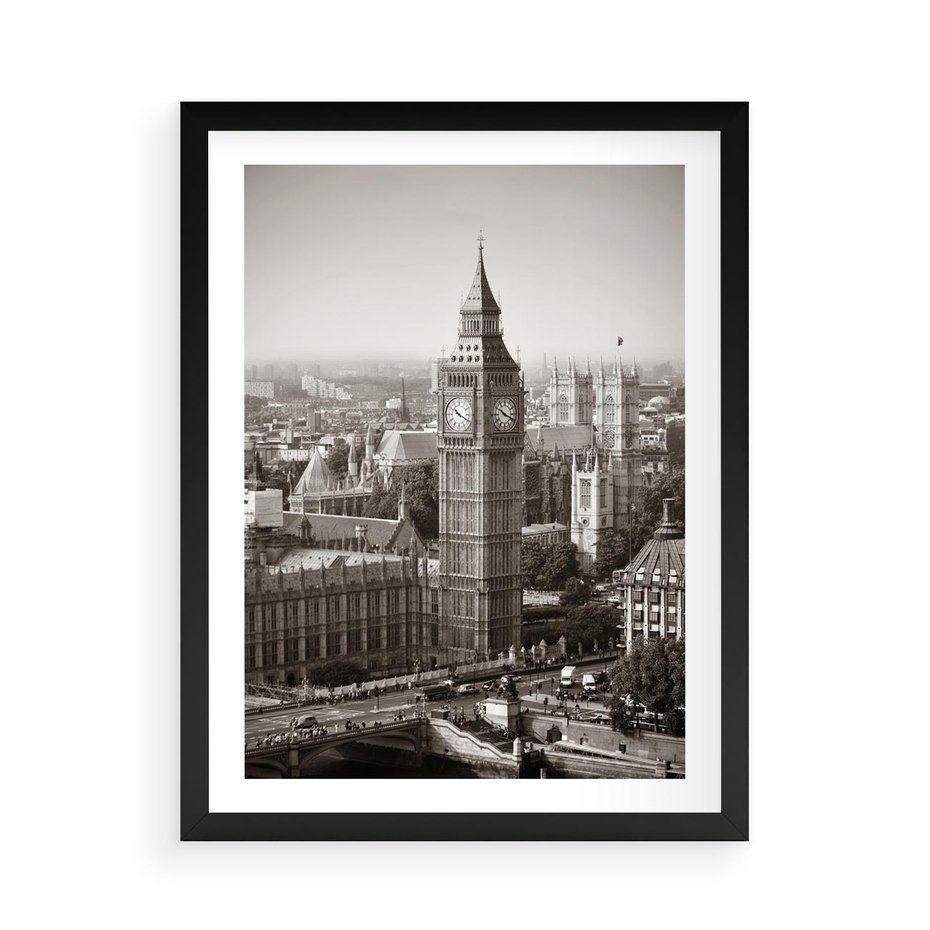 Plakat w ramie 50x70 - Magiczna esencja Londynu: Big Ben i miasto - Big Ben, Londyn - rama czarna