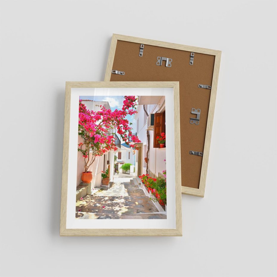 Plakat w ramie 30x40 - Kwiatowa uliczka wakacji - kwiaty, uliczka - rama drewno