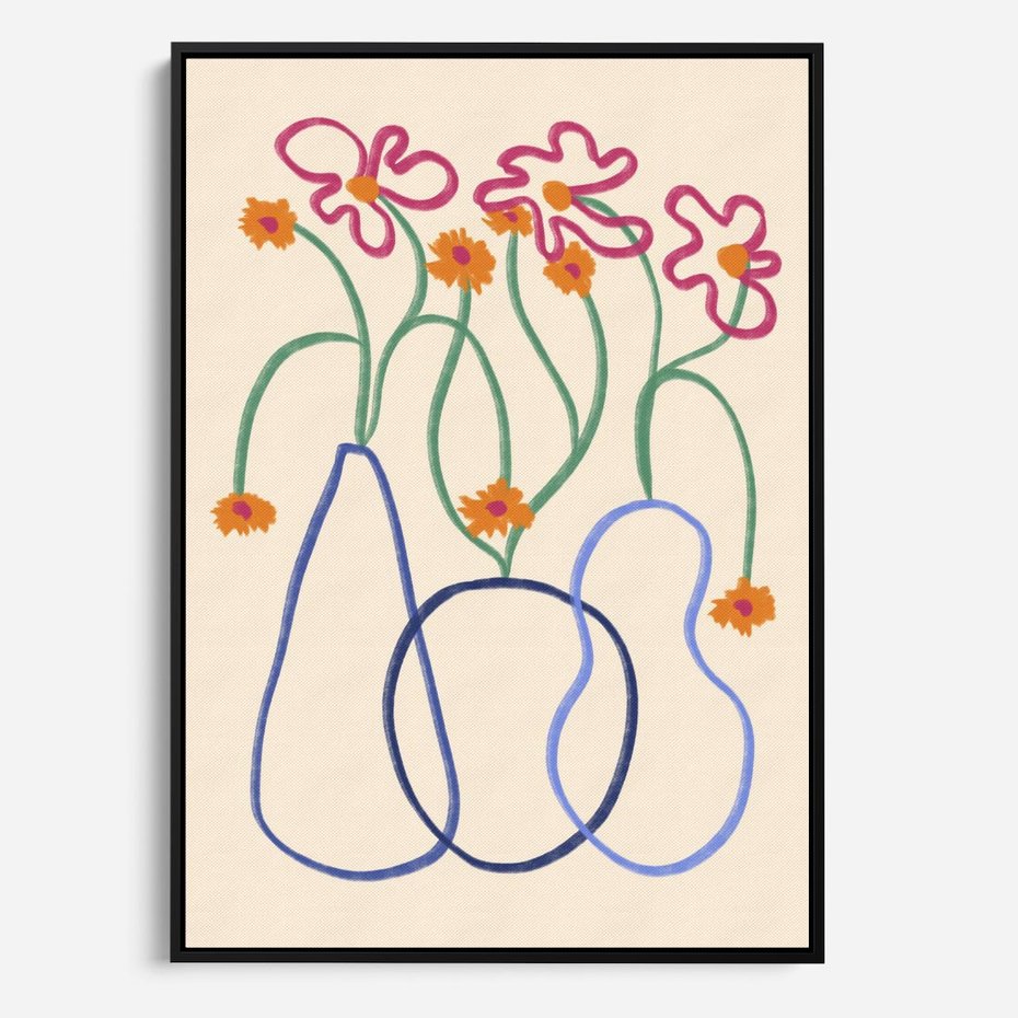 Obraz w ramie 70x100 - Migocące Pastelowe Impresje - minimalistyczny abstrakcyjny obraz, prymitywne kwiatki - rama czarna