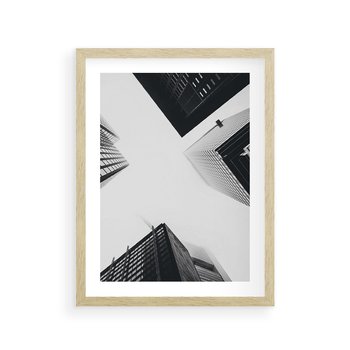Plakat w ramie 50x70 - Nowoczesna Dynamika - perspektywa, wieżowce - rama drewno