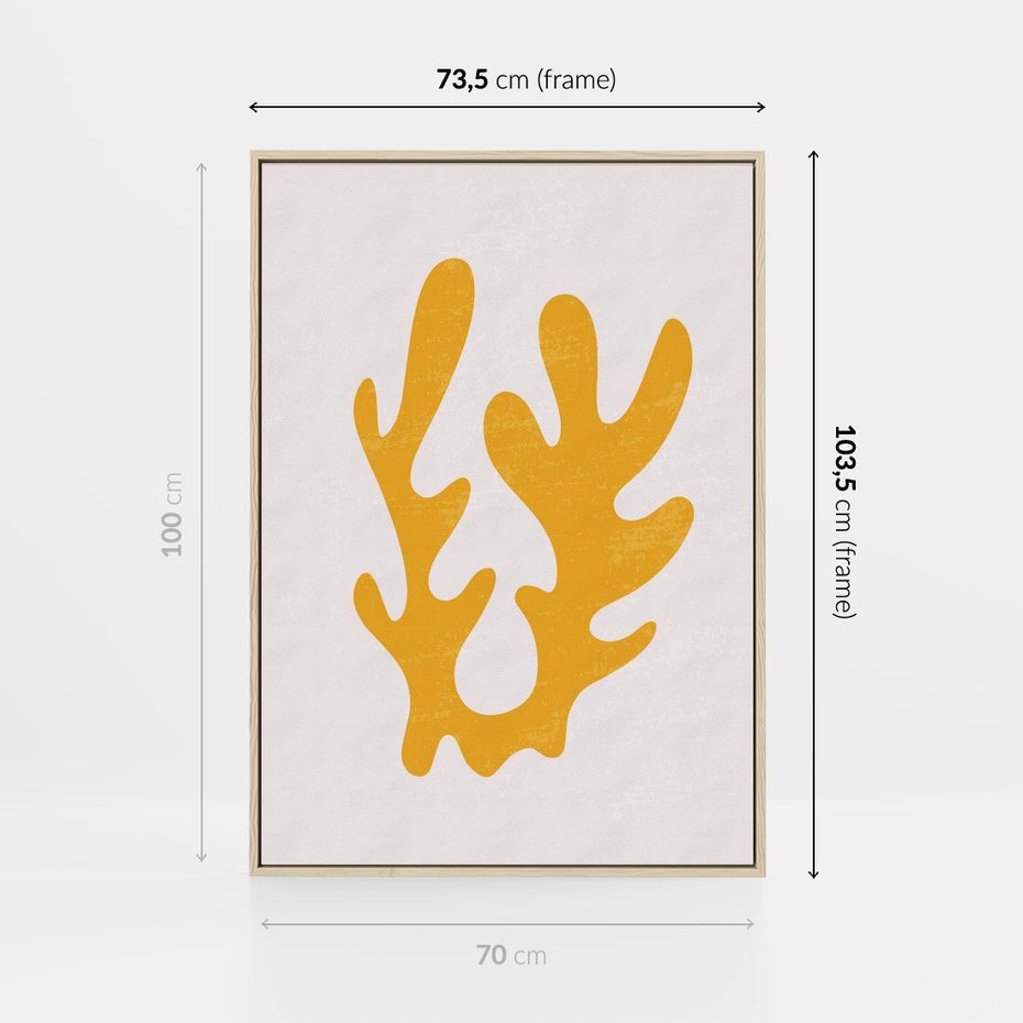 Obraz w ramie 70x100 - Abstrakcyjna Synergia - abstrakcyjna żółta forma, minimalizm - rama drewno