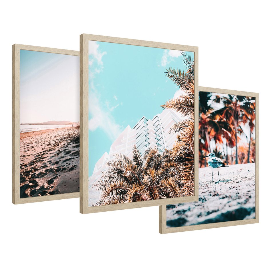 Zestaw obrazy w ramie 30x40 galeria - Plaża, morze, wakacje, podróż - rama drewno