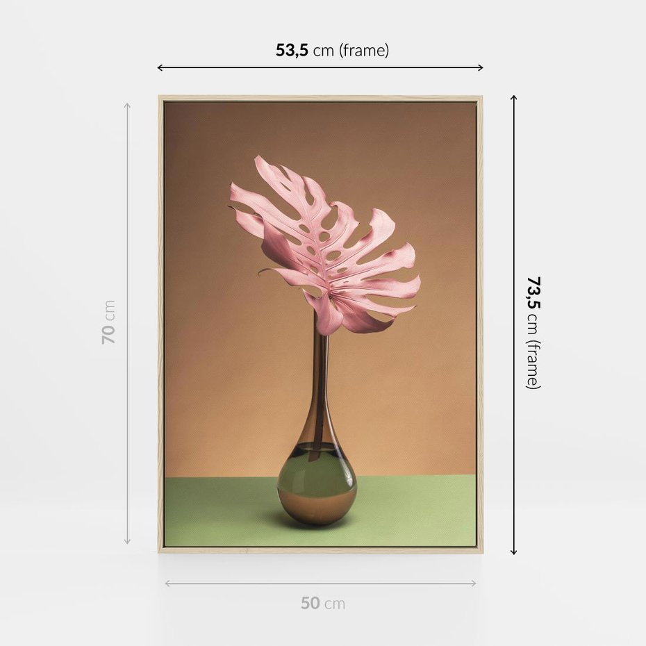 Obraz w ramie 50x70 - Wyjątkowy monstera - monstera, liść - rama drewno