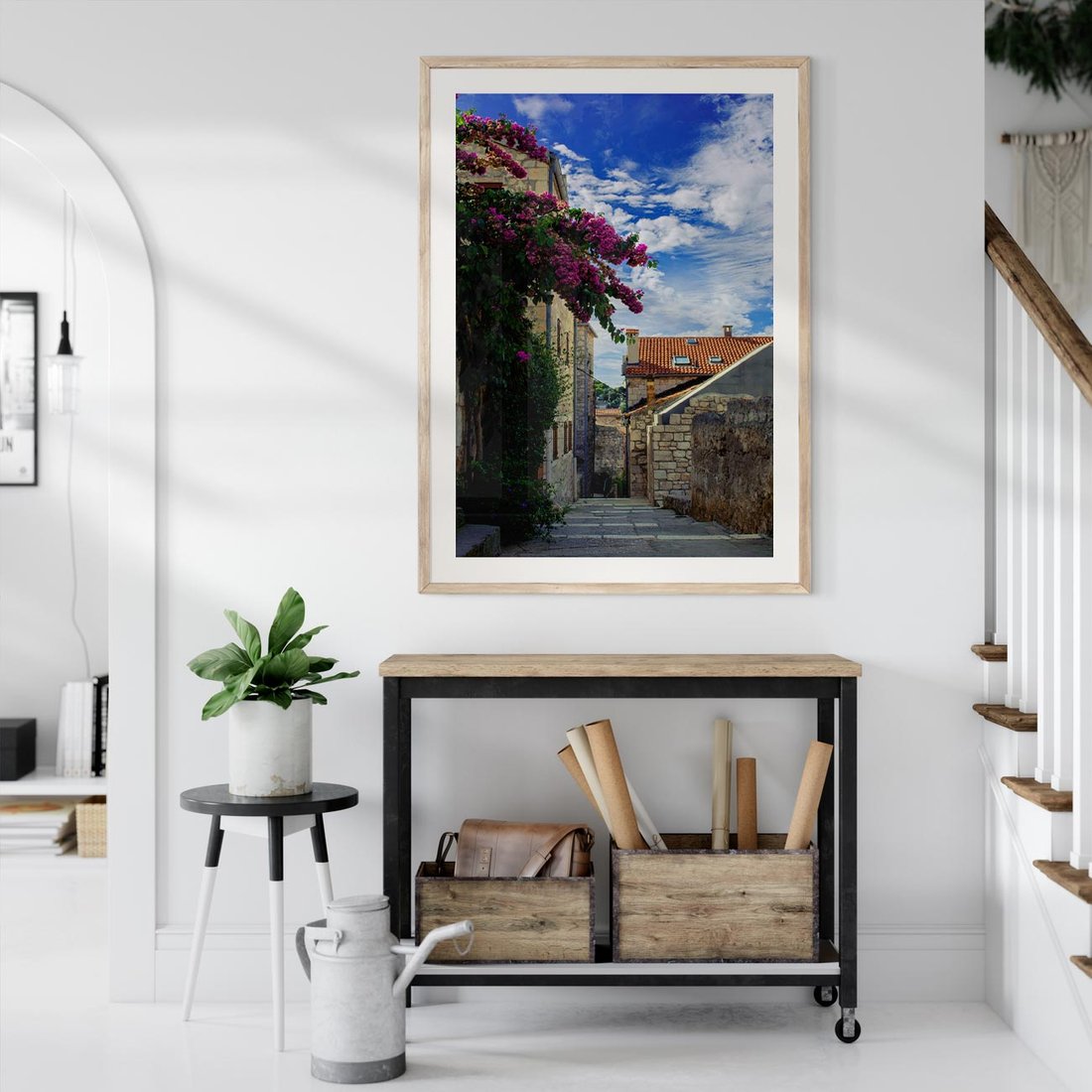 Plakat w ramie 50x70 - Uliczka: perspektywa w mieście - uliczka, perspektywa - rama drewno