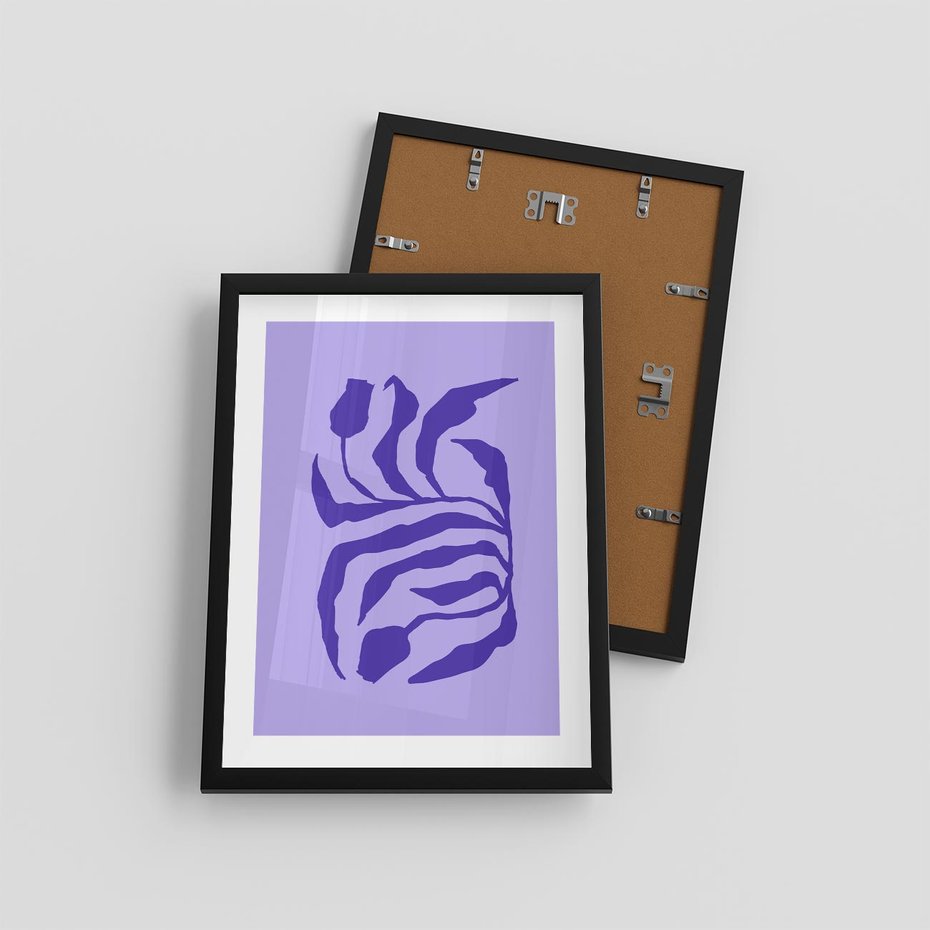 Plakat w ramie 30x40 - Boho Sztuka Wolności - kwiaty, energetyczne fioletowe tło - rama czarna