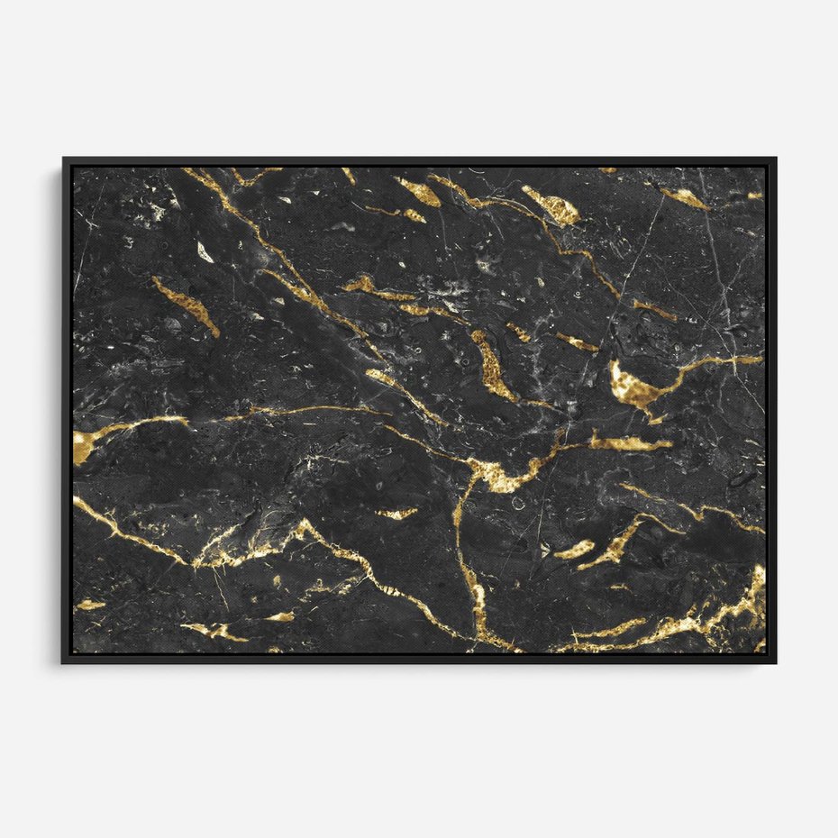 Obraz w ramie 70x50 - Egzotyczny Blask - marmur, złoto - rama czarna