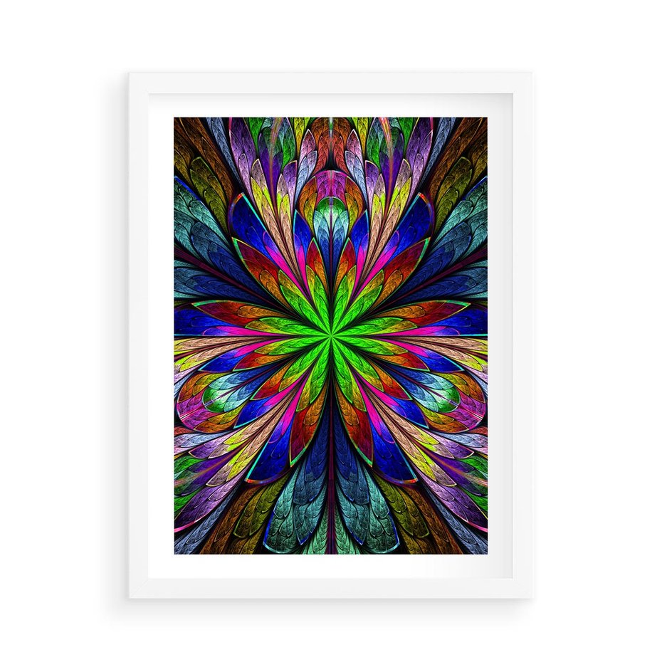 Plakat w ramie 50x70 - Witrażowa magia na płótnie - witraż, sztuka - rama biała