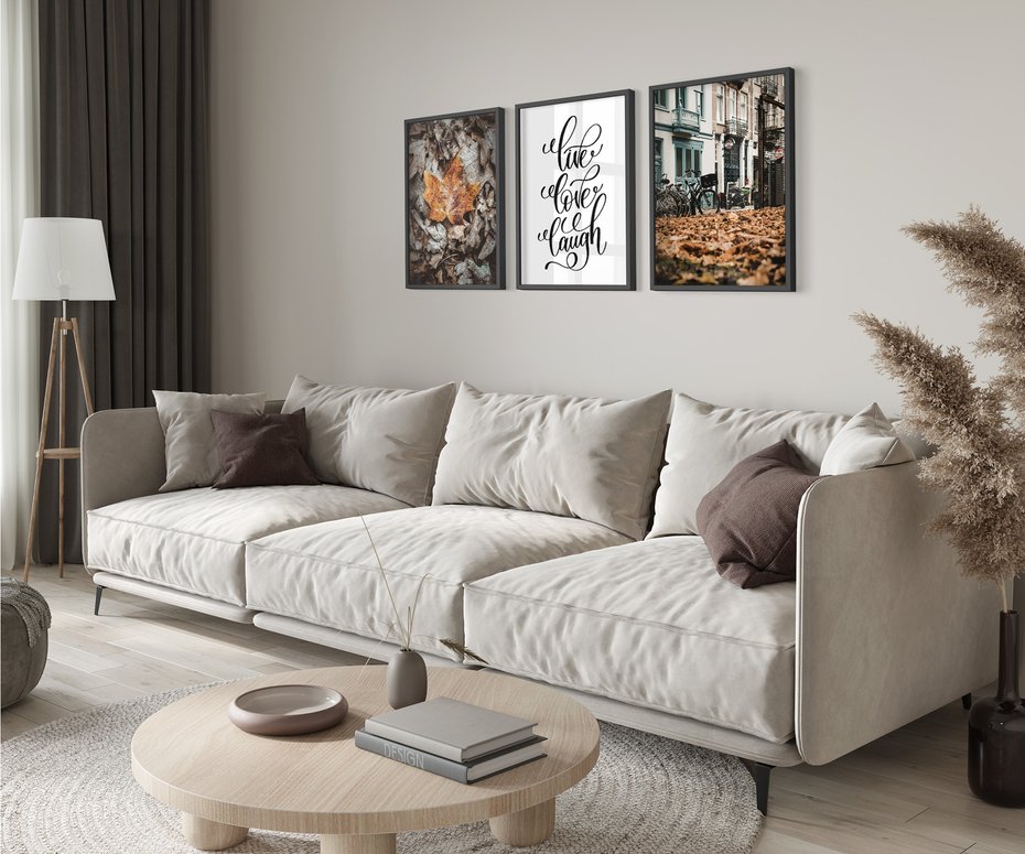 Zestaw obrazy w ramie 40x50 galeria - Jesień, rower, typografia, napis - rama czarna