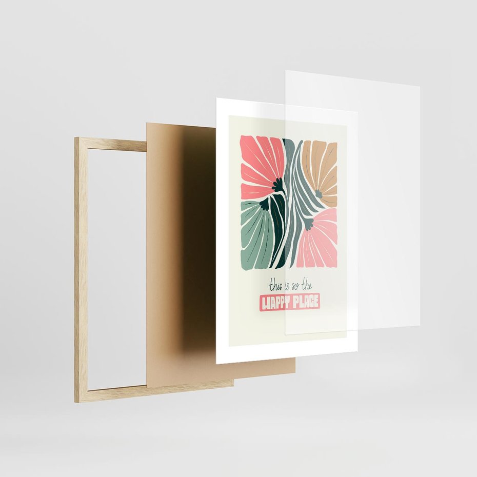 Plakat w ramie 30x40 - Impresje kwiatowej abstrakcji - retro kwiatowa grafika, kompozycja - rama drewno