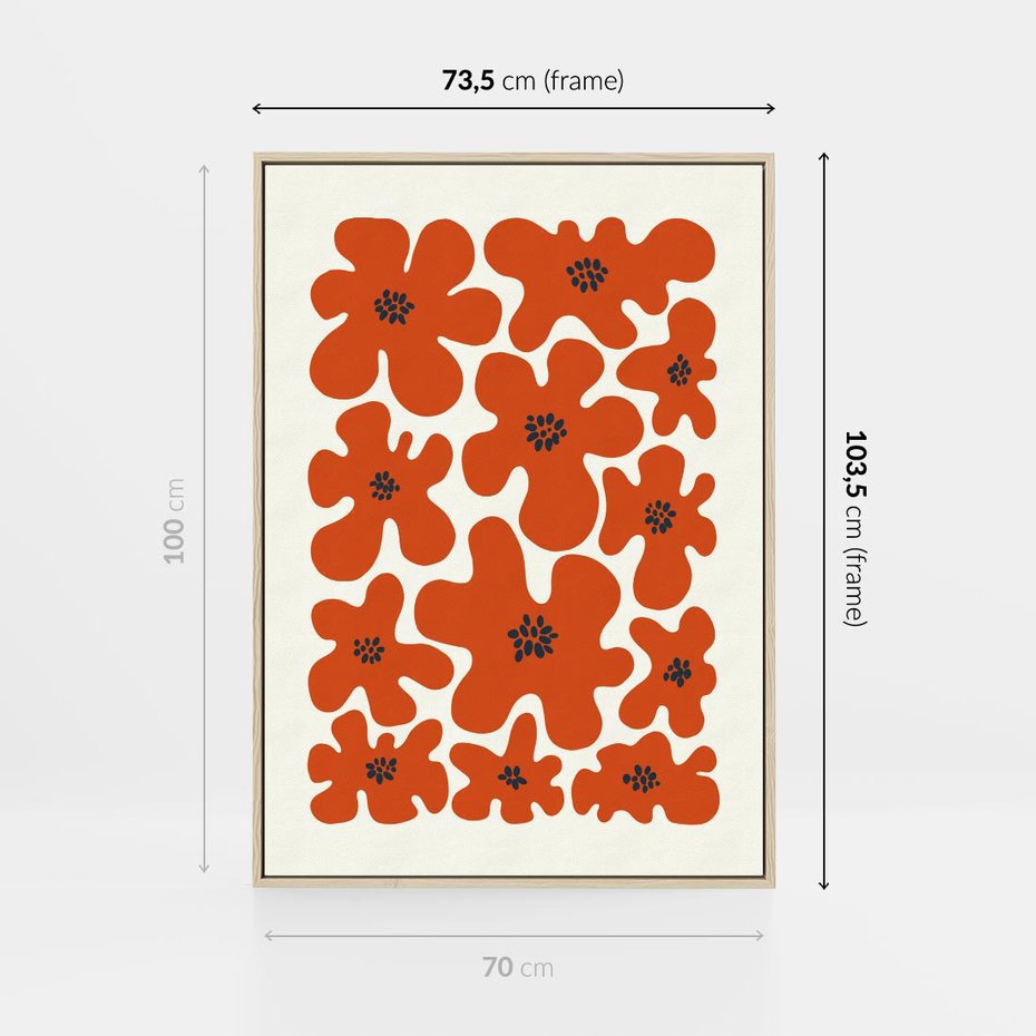 Obraz w ramie 70x100 - Wibracje Przestrzeni - abstrakcyjne czerwone kwiaty, kompozycja - rama drewno