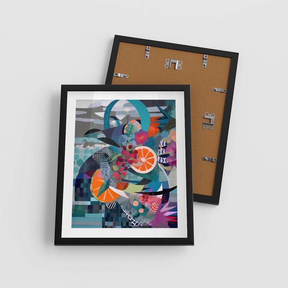 Plakat w ramie 40x50 - Migocące Widoki Harmonii - abstrakcyjny obraz, jak picasso - rama czarna