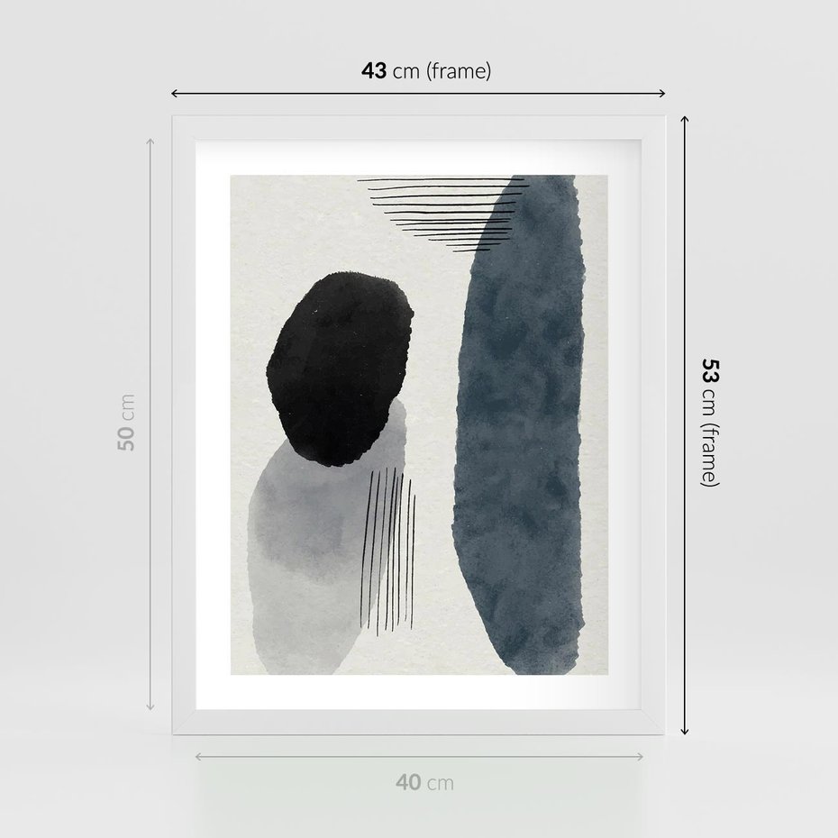 Plakat w ramie 40x50 - Abstrakcyjna Gra Szarości - abstrakcyjna grafika, akwarela - rama biała