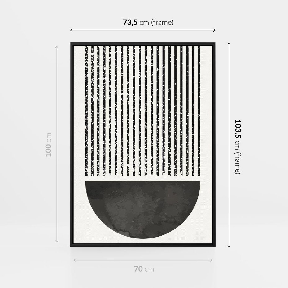 Obraz w ramie 70x100 - Taniec Impulsów - abstrakcyjne czarno białe formy, minimalizm - rama czarna