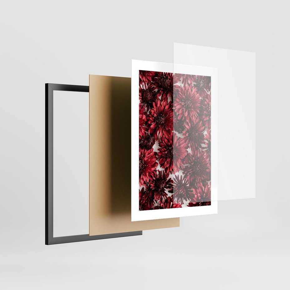 Plakat w ramie 30x40 - Energia Kwiatów - czerwone kwiaty, kompozycja - rama czarna