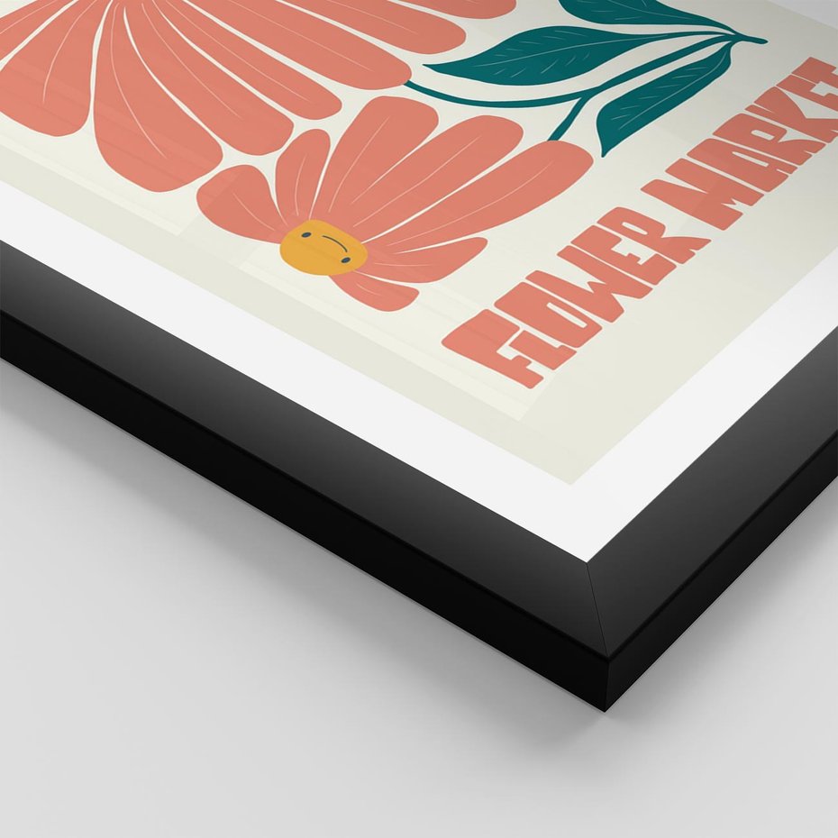 Plakat w ramie 30x40 - Retro Radość - typografia, wesołe kwiaty - rama czarna