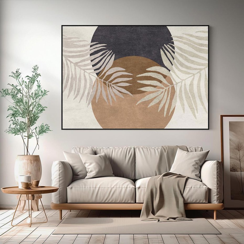 Obraz w ramie 70x50 - Kompozycje ukrytych myśli - symetria, dwa koła po środku - rama czarna