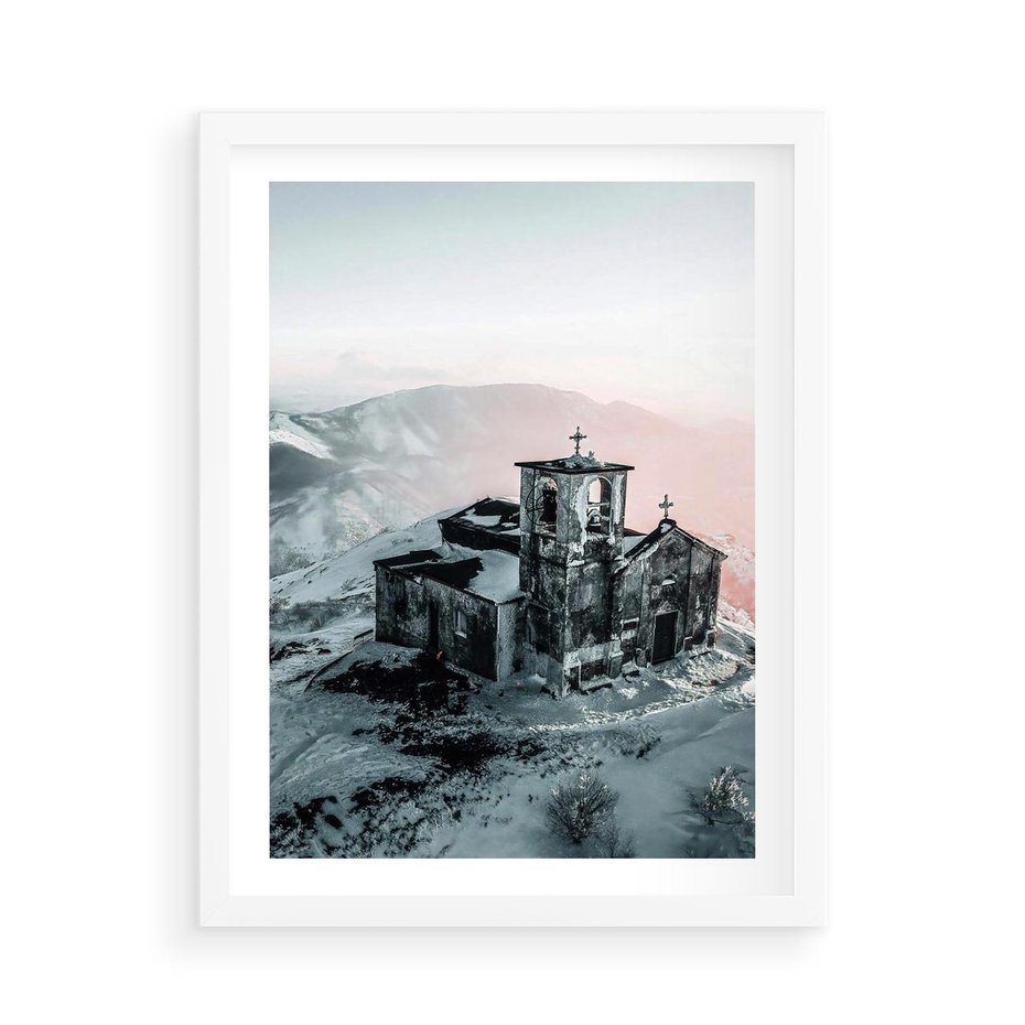 Plakat w ramie 50x70 - Stary Kościół w Górach - stary kościół, ruiny - rama biała