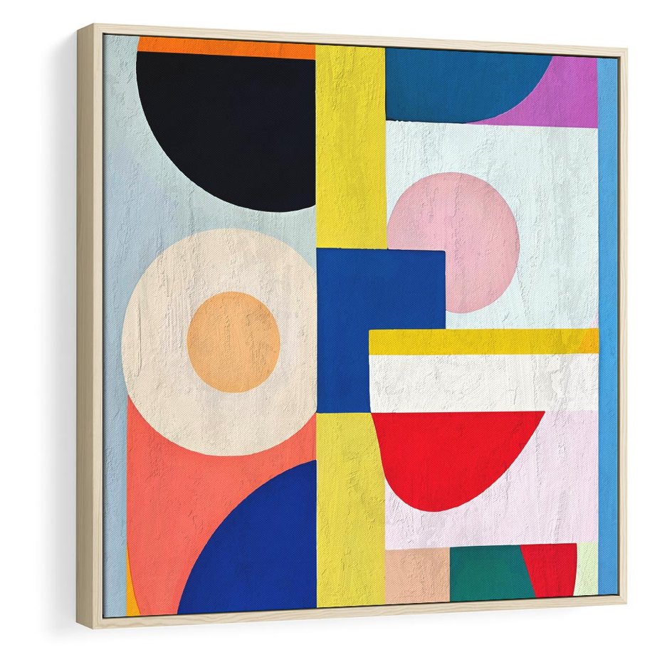 Obraz w ramie 50x50 - Harmonia Kolorowych Impulsów - abstrakcyjne geometryczne kształty, olejny obraz - rama drewno