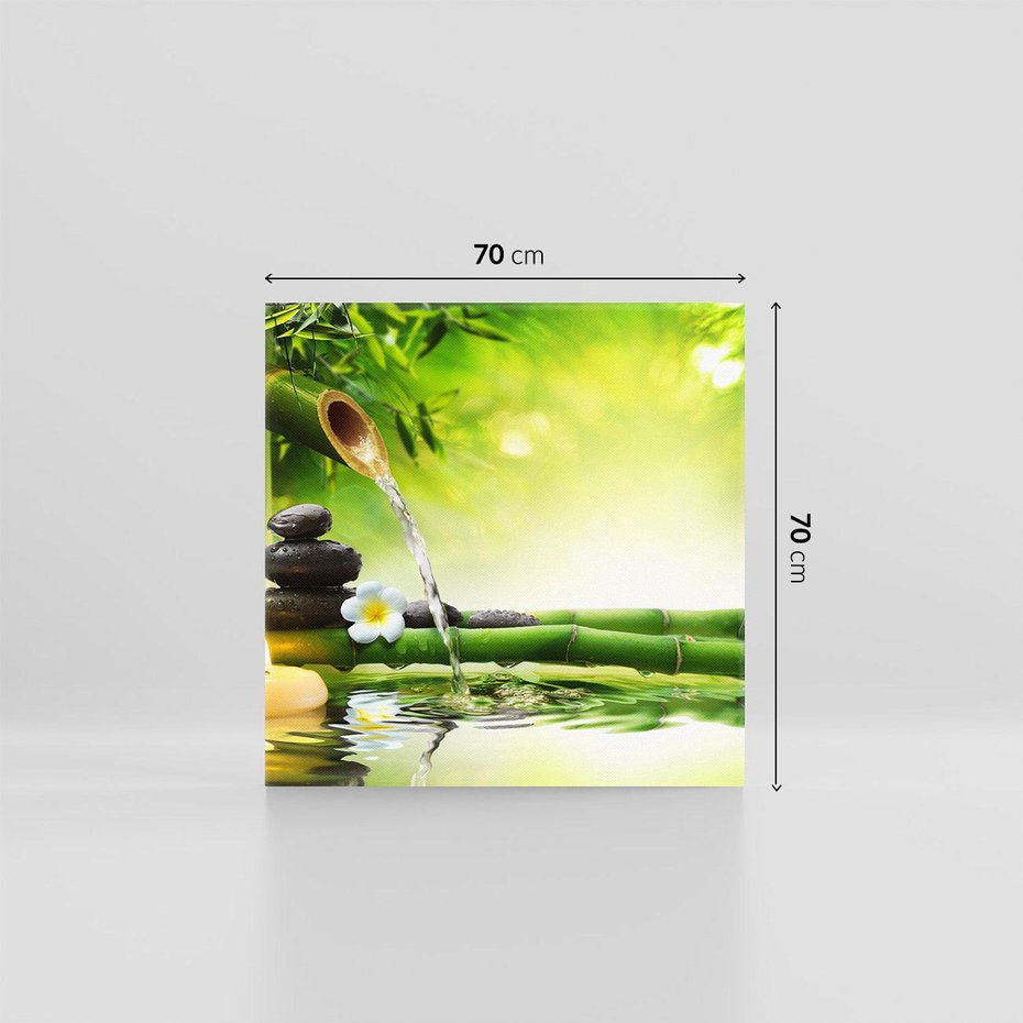 Obraz na płótnie 70x70 - Harmonia natury: Bambus, woda, kamienie - bambus, woda