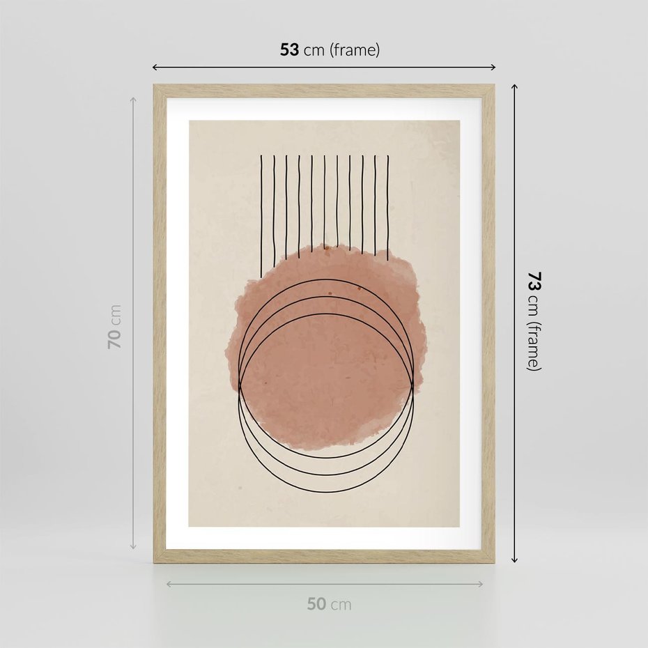 Plakat w ramie 50x70 - Migotliwe Kontury - akwarelowa plama, geometryczne szkicowane kształty - rama drewno