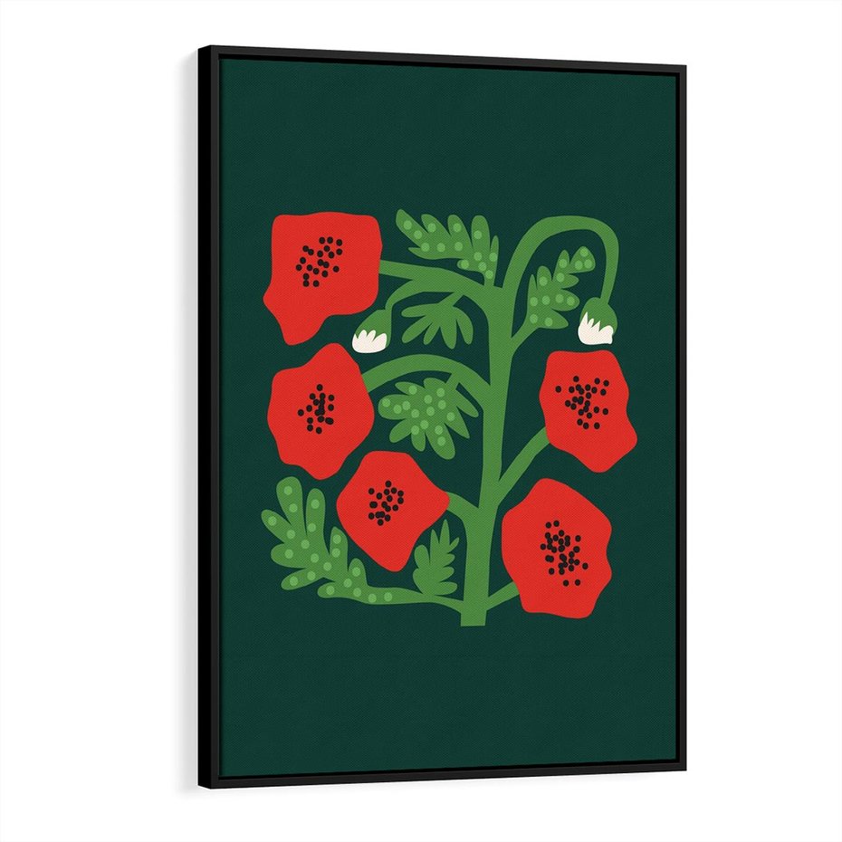 Obraz w ramie 50x70 - Księga Odbić - abstrakcyjna kwiatowa kompozycja, zielone  mocne tło - rama czarna