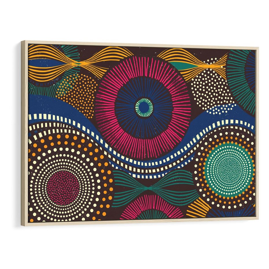 Obraz w ramie 100x70 - Energia Wzorców - enticzne wzory, kształty - rama drewno