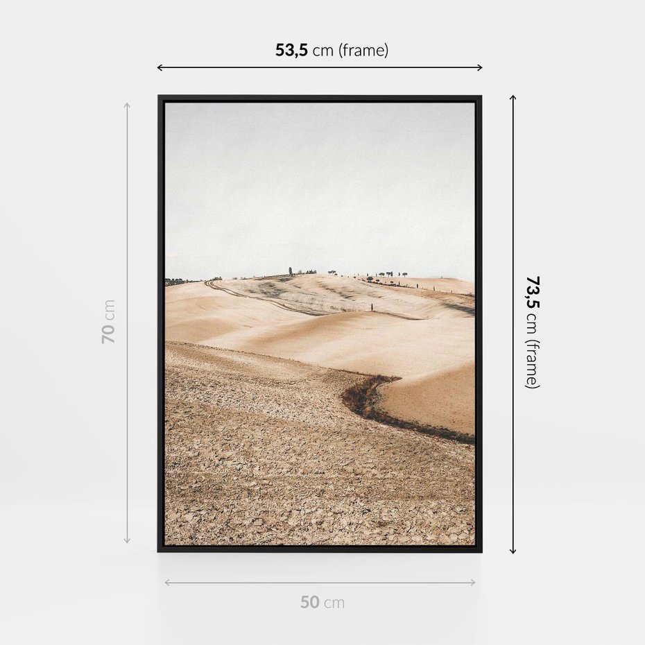 Obraz w ramie 50x70 - Refleksyjny taniec myśli - pustynny krajobraz, odcienie sepii - rama czarna