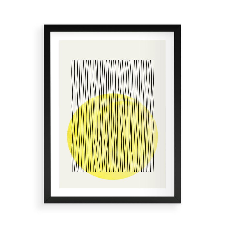 Plakat w ramie 50x70 - Ciepłe Przenikanie - geometria, żółte koło - rama czarna