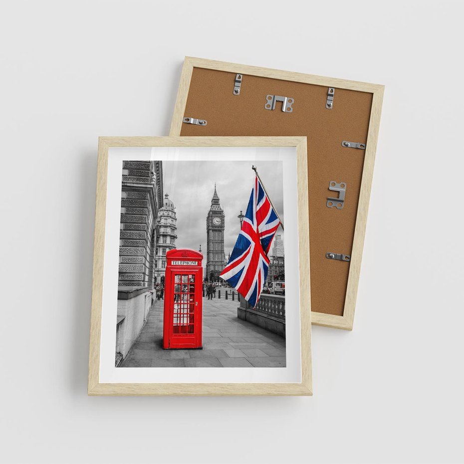 Plakat w ramie 40x50 - Londyńska Budka przy Big Benie - Londyn, budka - rama drewno