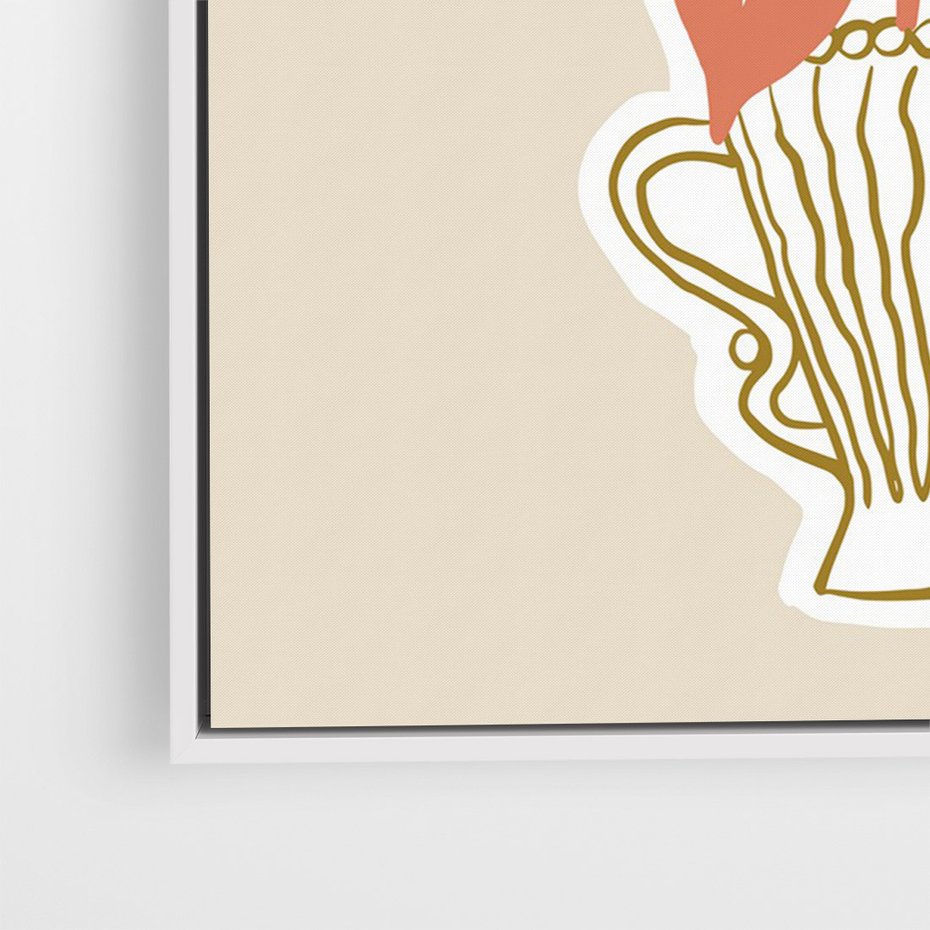 Obraz w ramie 50x70 - Harmonijne Echa - abstrakcyjne kwiaty liście, elegancka kompozycja - rama biała