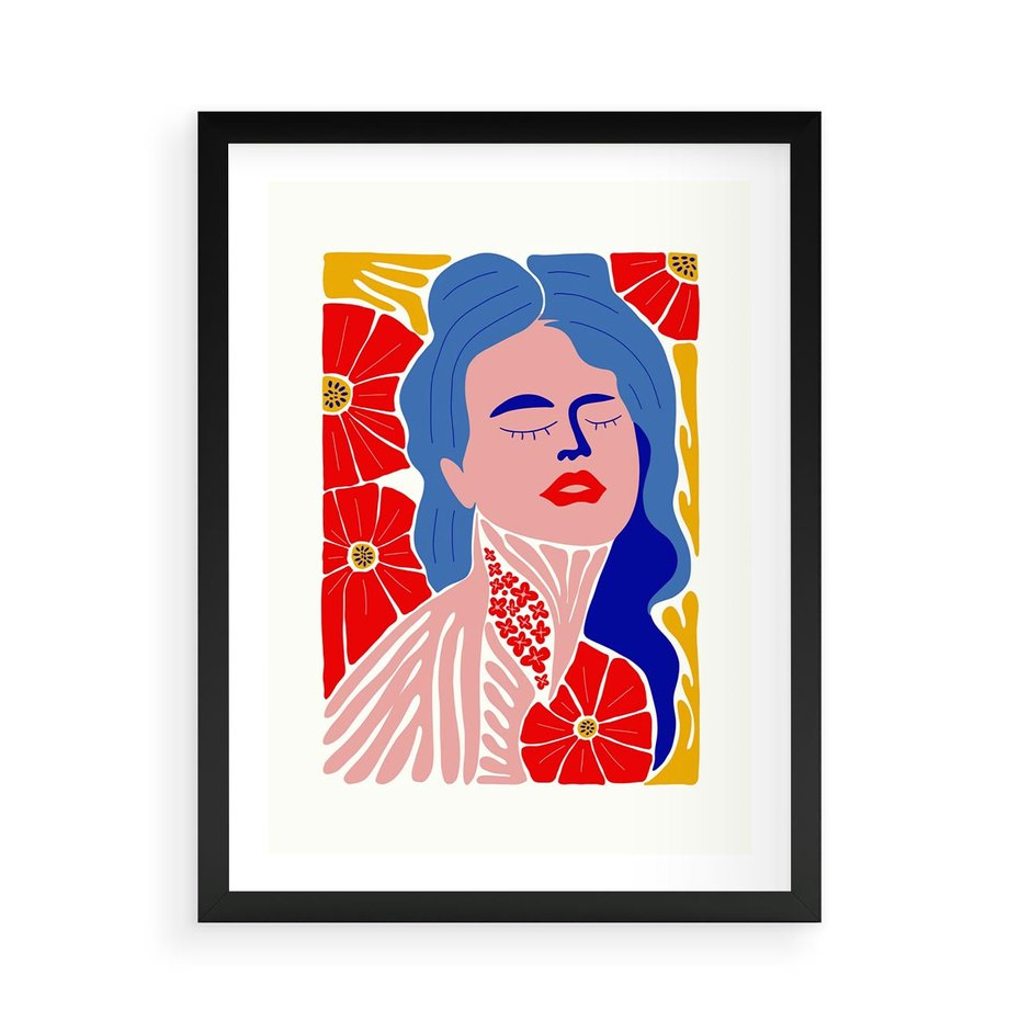 Plakat w ramie 50x70 - Nowoczesna Twarz - nowoczesna grafika, kolorowa twarz kobiety - rama czarna