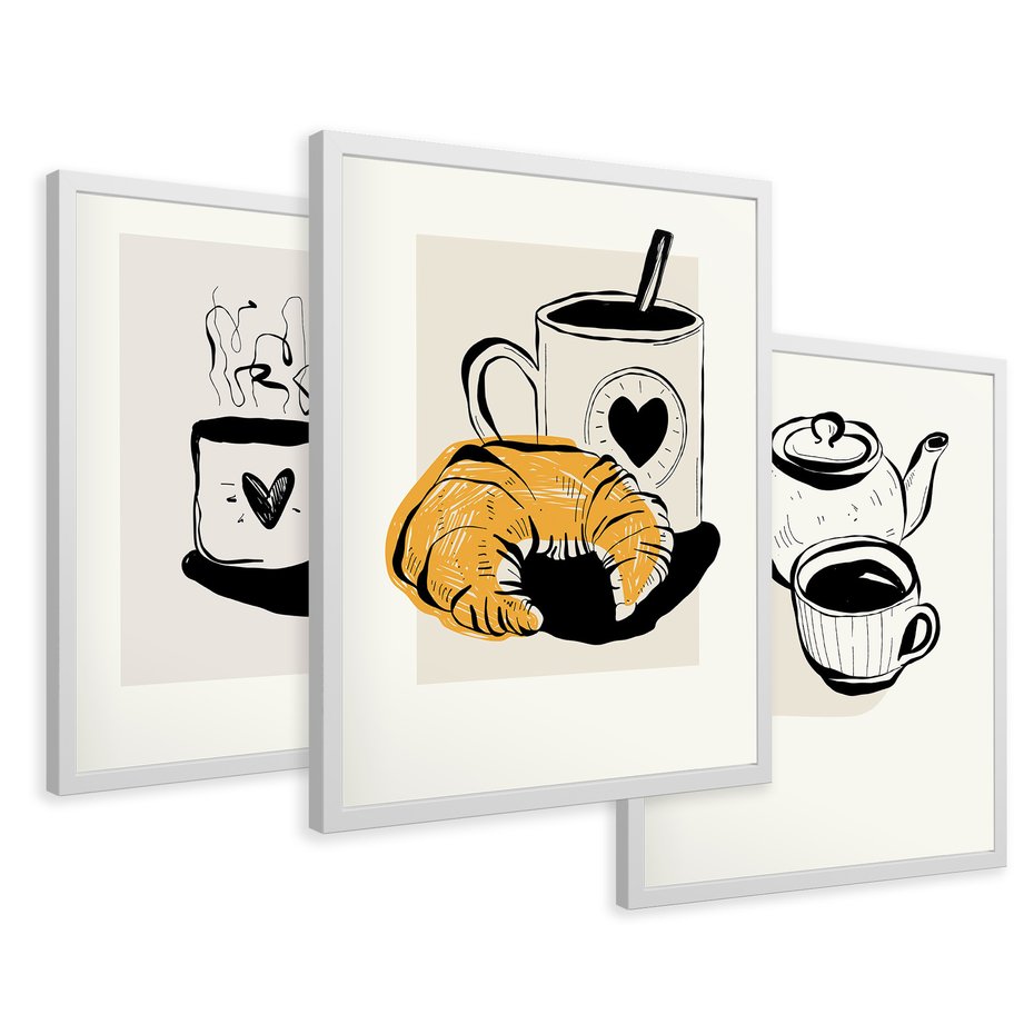 Zestaw obrazy w ramie 40x50 galeria - Kawa, graficzne, plakaty, nowoczesne - rama biała
