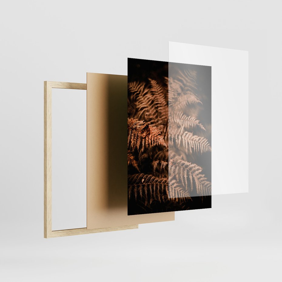 Zestaw obrazy w ramie 50x70 galeria - Bogo, jesienny, las, paprocie - rama drewno