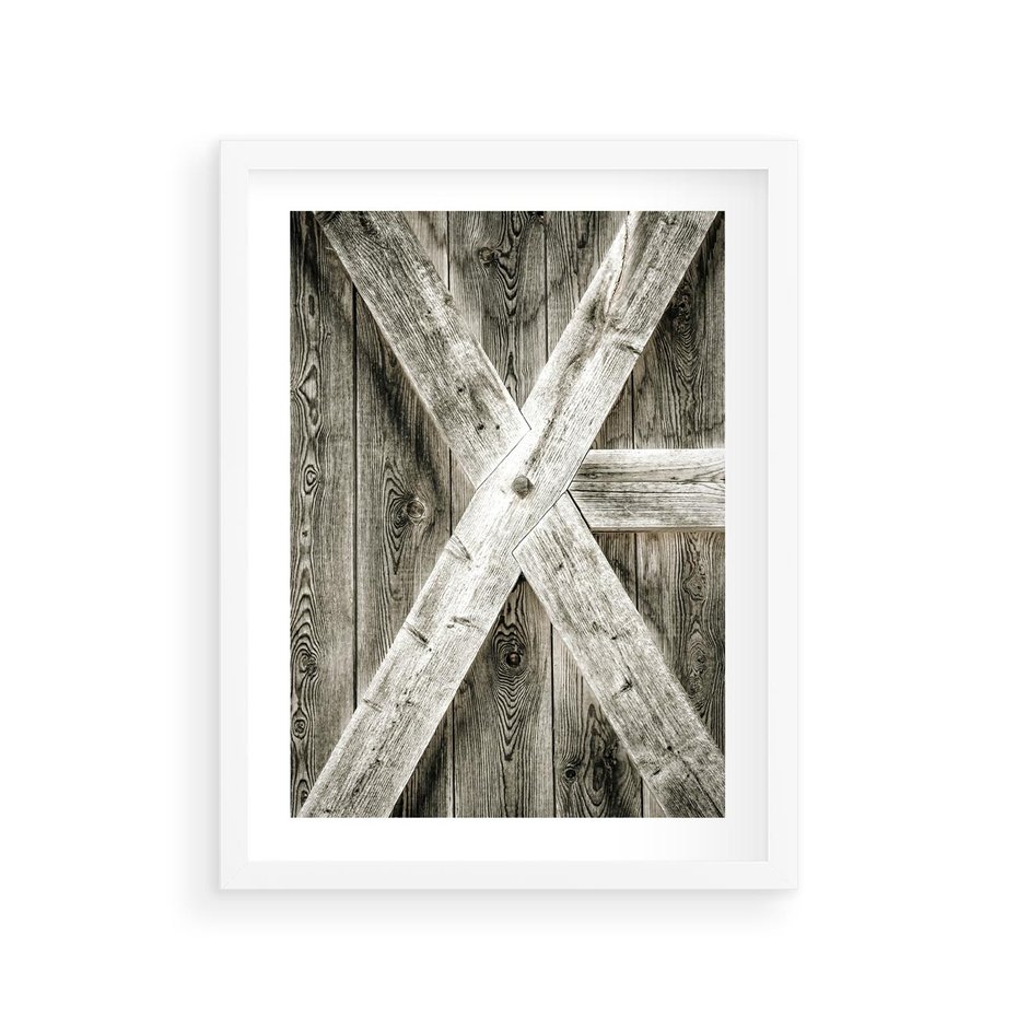 Plakat w ramie 30x40 - Drewniane Drzwi do Stodoły - stare drzwi do stodoły, drewniane - rama biała