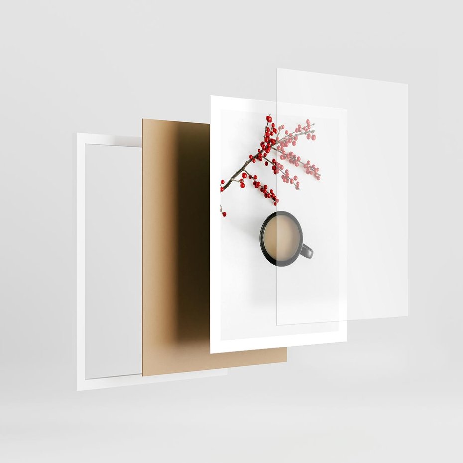 Plakat w ramie 50x70 - Filiżanka Kawy z Gałązką Jarzębiny - kawa, gałązka jarzębiny - rama biała