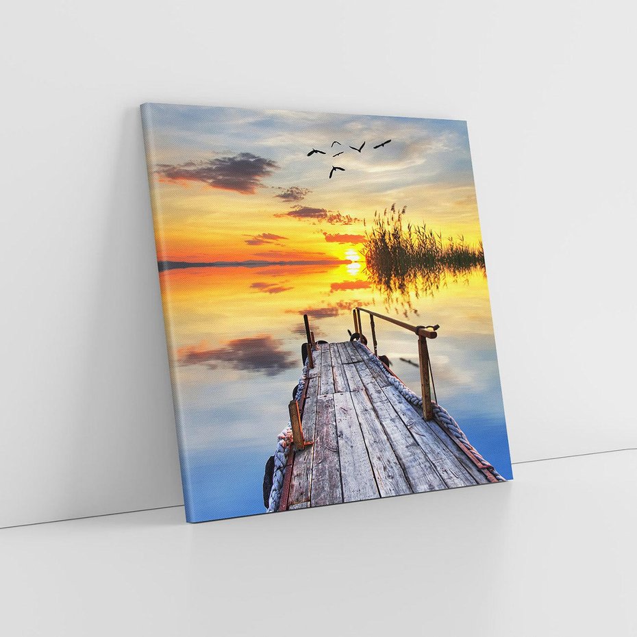 Obraz na płótnie 40x40 - Zachód słońca na pomostach - zachód, słońca