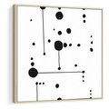 Obraz w ramie 50x50 - Nocne Zawirowania - abstrakcyjny plakat, czarne kropki i kreski - rama drewno