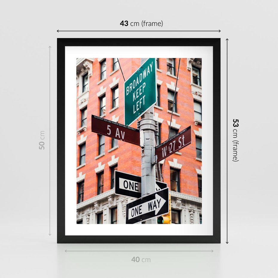 Plakat w ramie 40x50 - Namiastka wielkiego miasta - Nowy Jork, drogowskaz - rama czarna