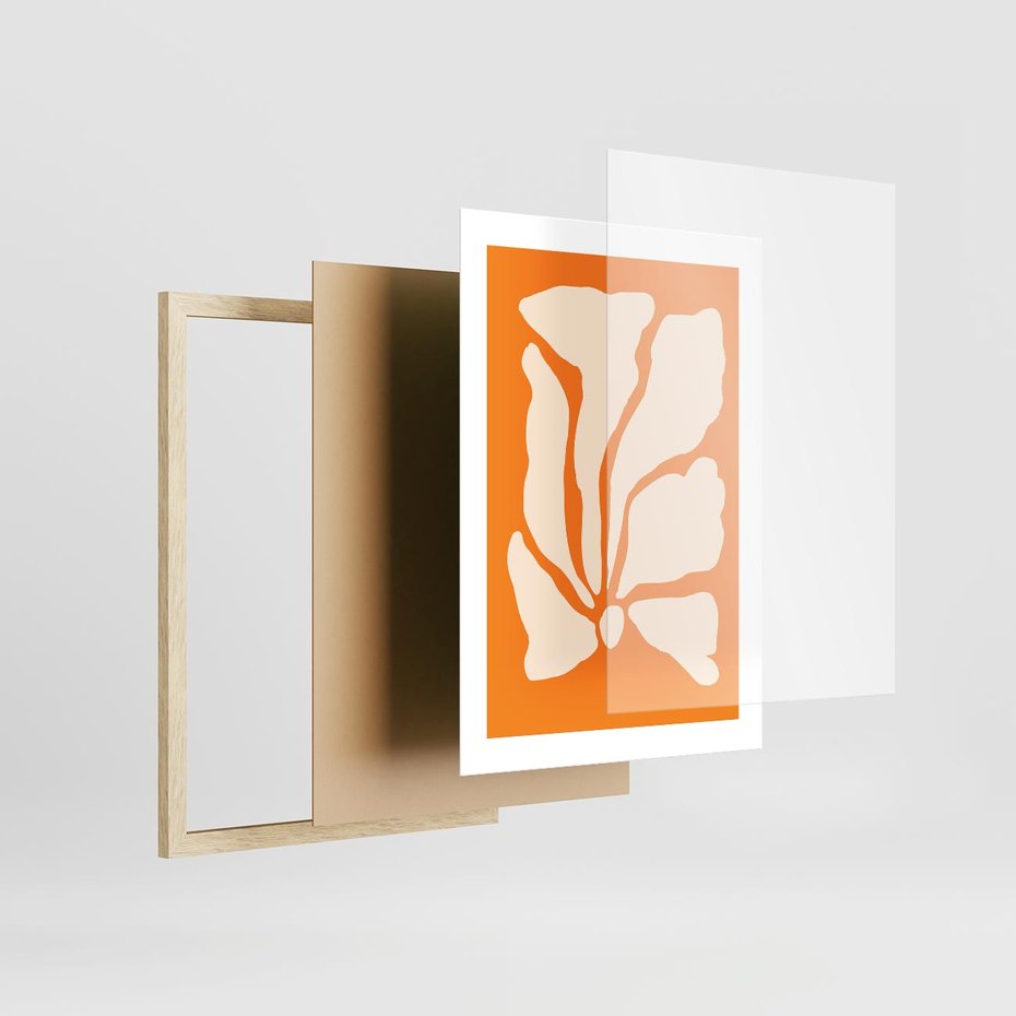 Plakat w ramie 30x40 - Wibracje Barw - abstrakcyjny boho plakat, pomarańczowe tło - rama drewno