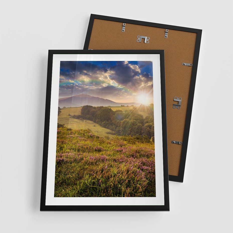 Plakat w ramie 50x70 - Pejzaż na łące - pejzaż, łąka - rama czarna