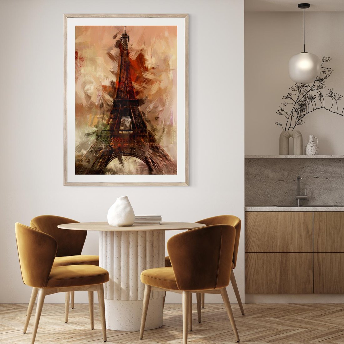 Plakat w ramie 30x40 - Abstrakcyjna Eiffla - miasto w nowej formie - Eiffla, abstrakcja - rama drewno