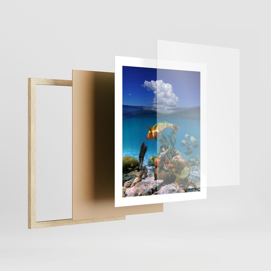 Plakat w ramie 40x50 - Podwodna rafa koralowa: kolorowy oceanowy świat - rafa, koralowa - rama drewno
