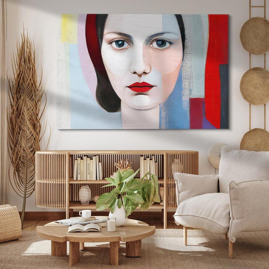 Obraz na płótnie 70x50 - Kolorowe Granice Form - abstrakcyjny obraz olejny, portret twarzy kobiety