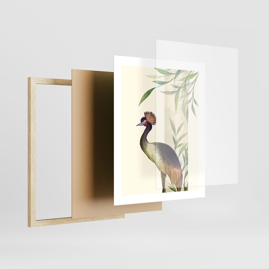 Plakat w ramie 40x50 - Kwiatowa Ekspresja - japońska sztuka, ptak - rama drewno