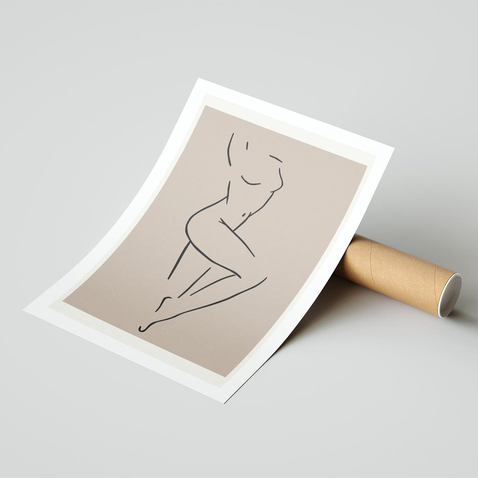 Plakat bez ramy 21x30 - Zanikająca Wyobraźnia - mnimalistyczny akt, beżowa tonacja