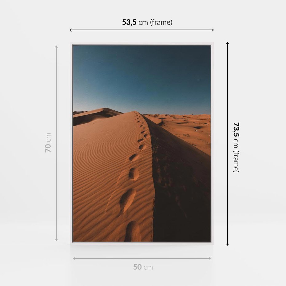 Obraz w ramie 50x70 - Piasek pustyni w ogniu - pustynia, piasek - rama biała